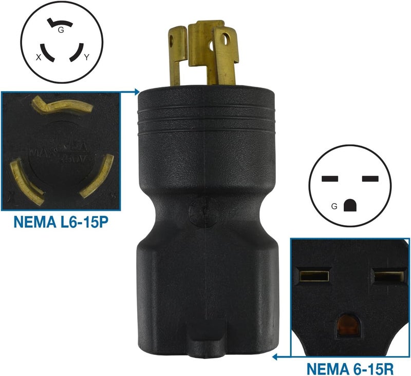 Conntek 30121 NEMA L6-15P to NEMA 6-15R Locking Plug 250-Volt Adapter - Image 4